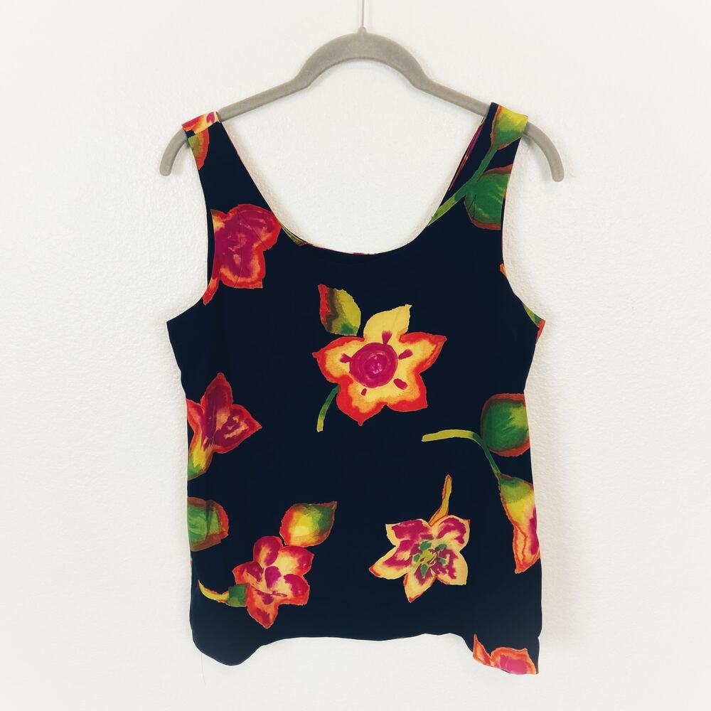 Vintage Ellen Figg Women's Multicolor Floral Tropical Tank Top Size 8 Petite